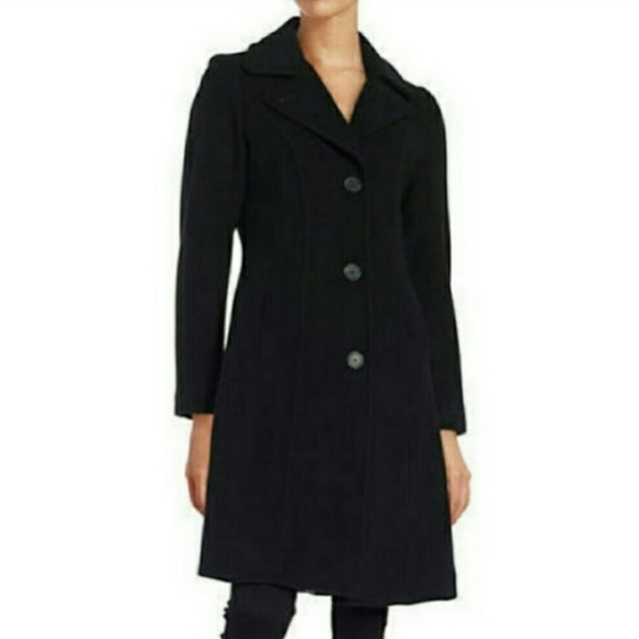 NEW Anne Klein Black Cashmere Blend Pea Coat - Picture 1 of 7